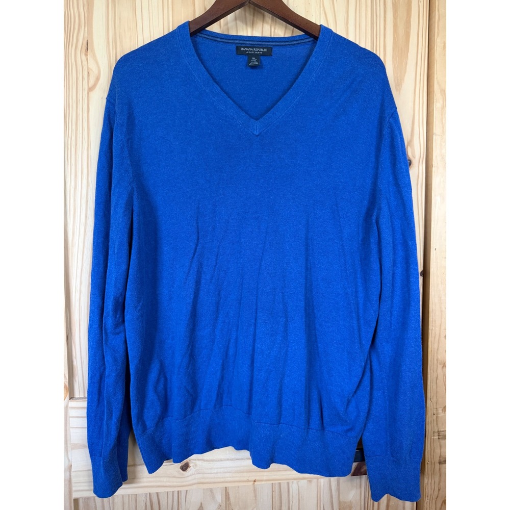 Banana Republic Luxury Blend Silk Cashmere V-Neck Sweater Blue XL 486045-21